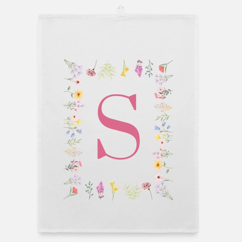 Initial S Floral Monogram Organic dish towel
