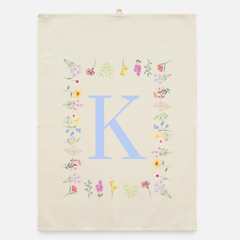 Monogramme de fleur féminine K Torchon bio
