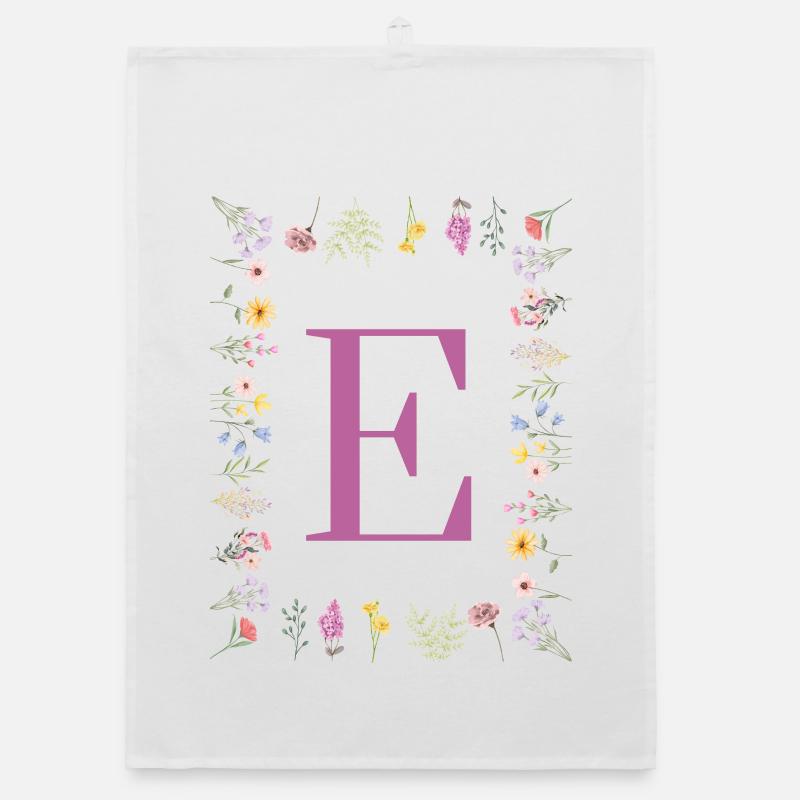 Monogramme E avec des fleurs de printemps Torchon bio