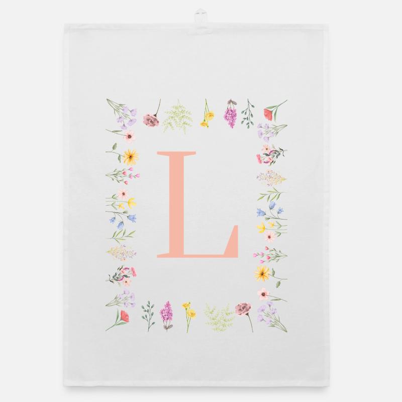 Floral initials "L", letters monogram Organic dish towel