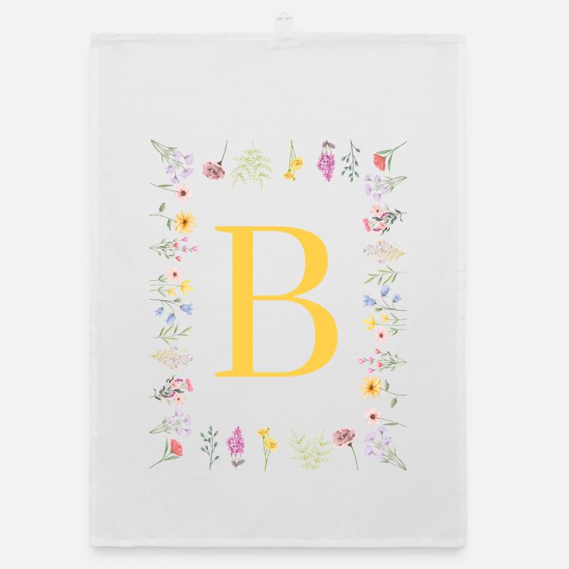 Initiales florales « B », monogramme de lettres Torchon bio