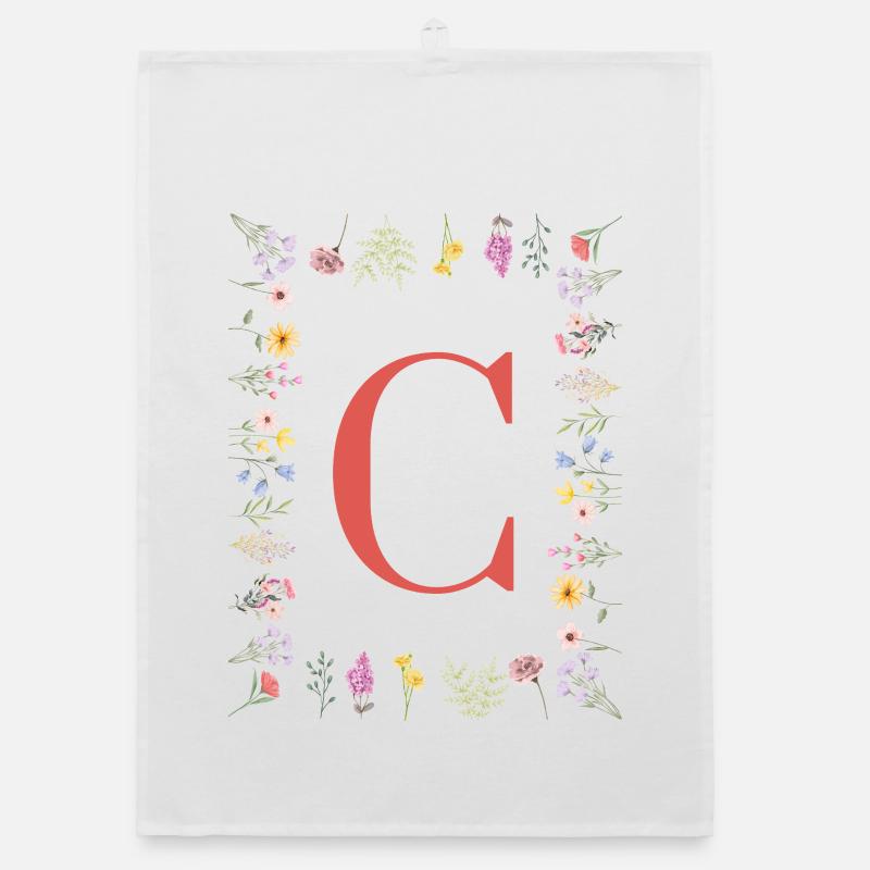 Floral initials "C", letters monogram Organic dish towel