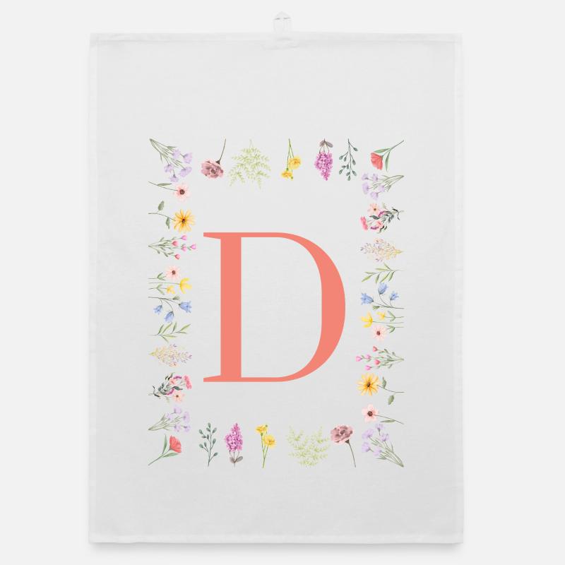 Florale Initialen "D", Buchstaben Monogramm  Organic Geschirrtuch