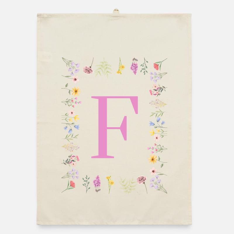 Florale Initialen "F", Buchstaben Monogramm  Organic Geschirrtuch
