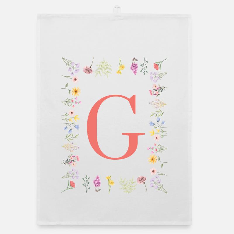 Floral initials "G", letters monogram Organic dish towel