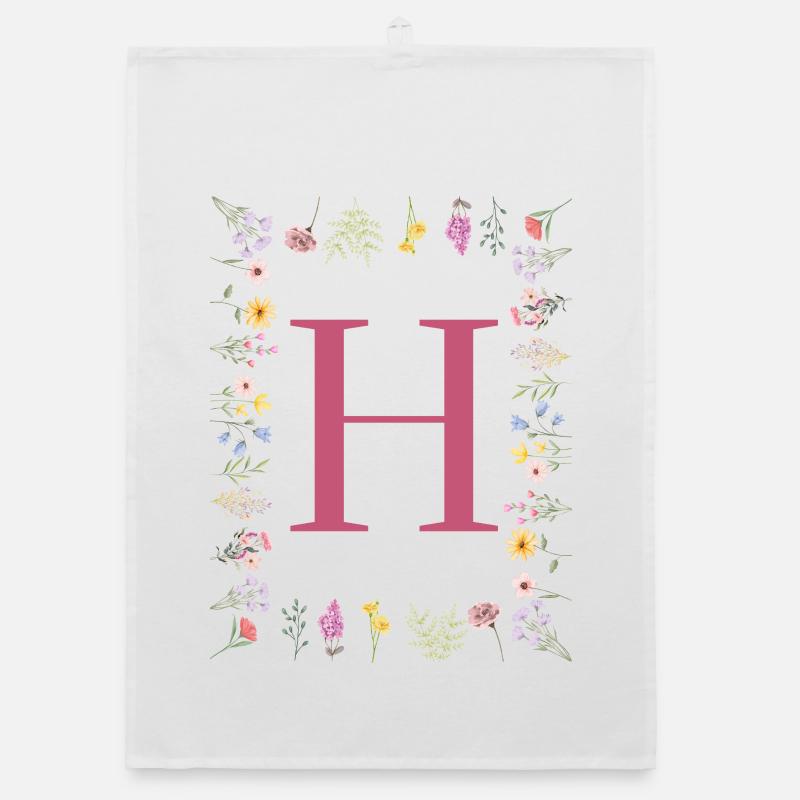 Floral initials "H", letters monogram Organic dish towel