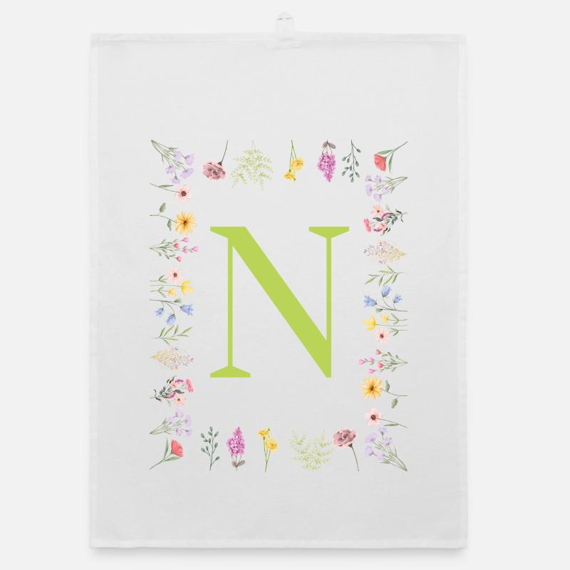 Floral Initials " N ", Letters Monogram Organic dish towel