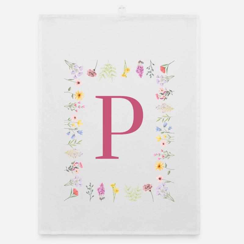 Florale Initialen "P", Buchstaben Monogramm Organic Geschirrtuch