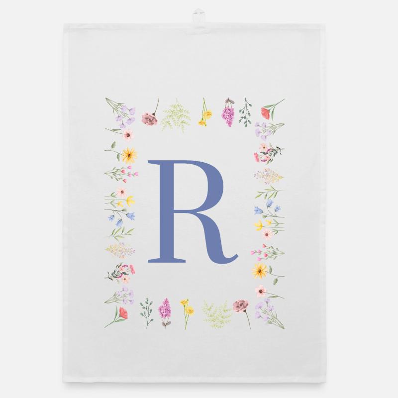 Initiales florales « R », monogramme de lettres Torchon bio