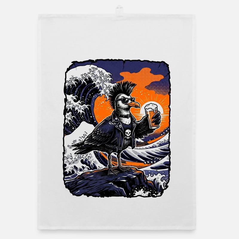 Kawaii Punker Seagull Beer Organic dish towel