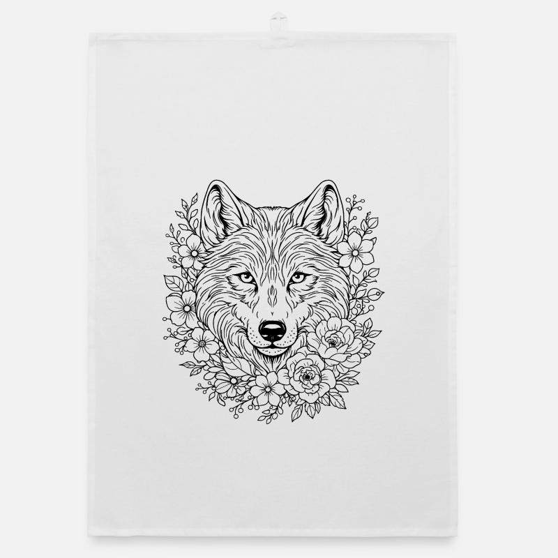 Art de géométrie du Loup Sacré - Torchon bio - blanc