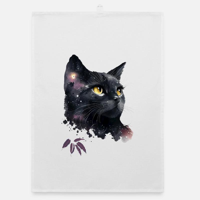 Chat galactique dans la nuit - Torchon bio - blanc