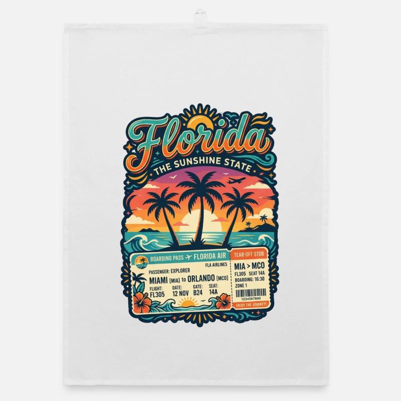 Florida Sunshine State – Boarding Pass Travel Design Organic dish towel