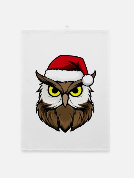 Eulen Weihnachten / Weihnachtsmann Vogel - Organic Geschirrtuch - Weiß - Vorne