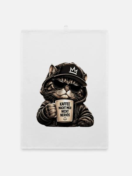 Kaffee Katze Hoodie - Organic Geschirrtuch - Weiß