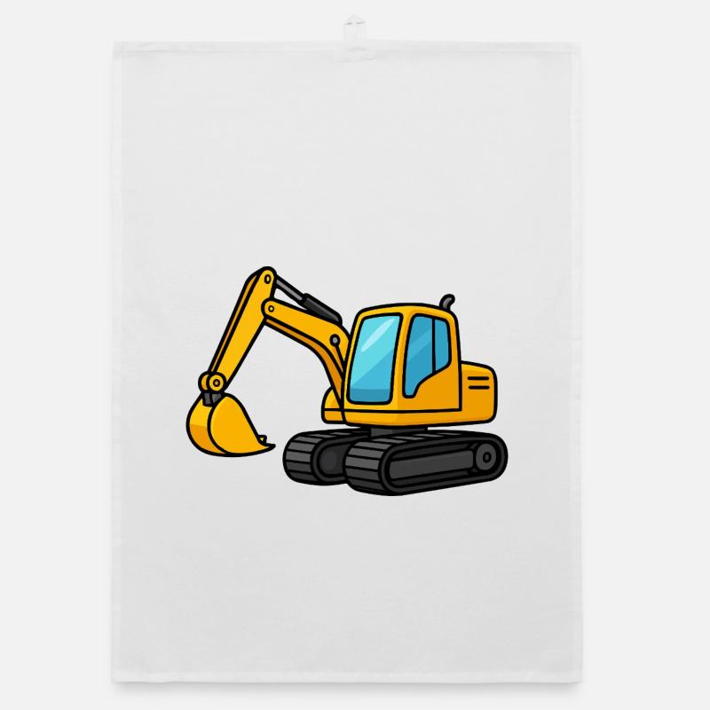 Miniature excavator illustration Organic dish towel