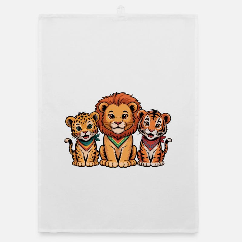 Amis Lion Tigre Léopard mignons Torchon bio