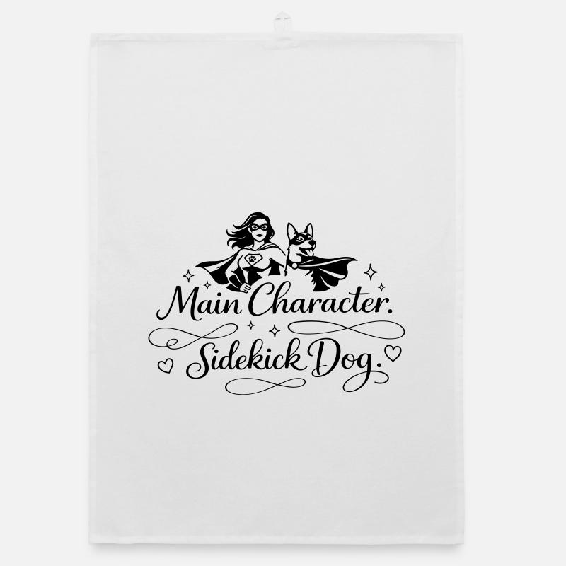 Main Character. Sidekick dog. - Organic dish towel - white