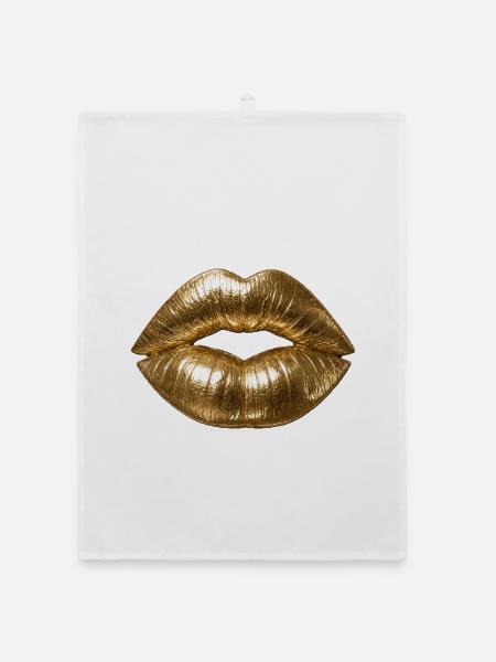 Goldene Lippen - Organic Geschirrtuch - Weiß - Vorne