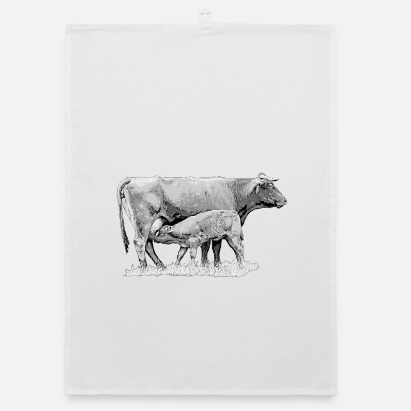 Vache avec veau – Graphique de ferme robuste Torchon bio
