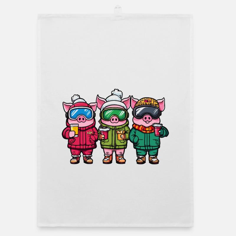 Ski Team Piglets Organic dish towel