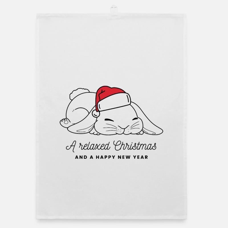 Lapin de Noël décontracté avec chapeau - Noir Torchon bio