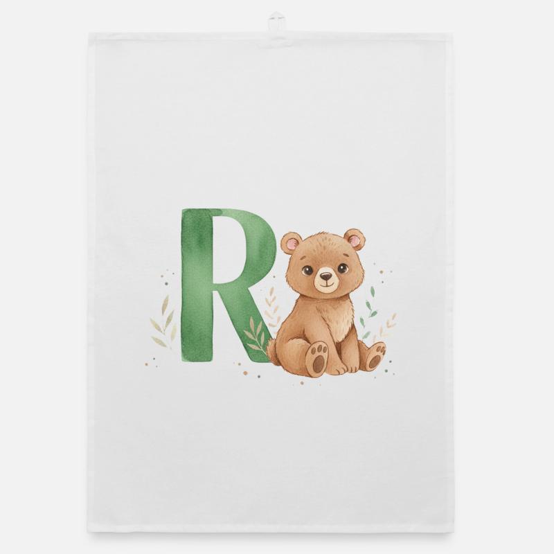 Bär mit Buchstabe R Illustration Organic Geschirrtuch