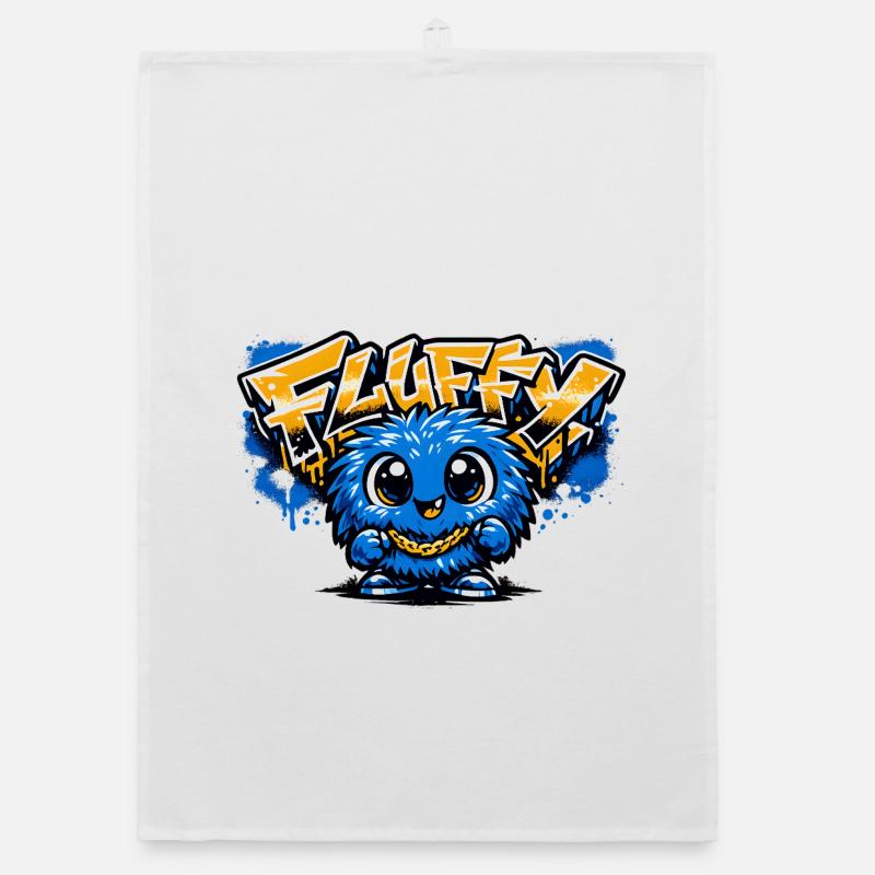 Fluffy Graffiti Blue Mascot Organic dish towel