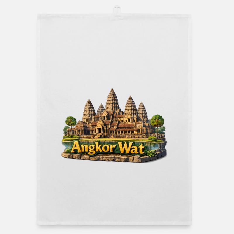Angkor Wat: Temple complex in sand colors Organic dish towel