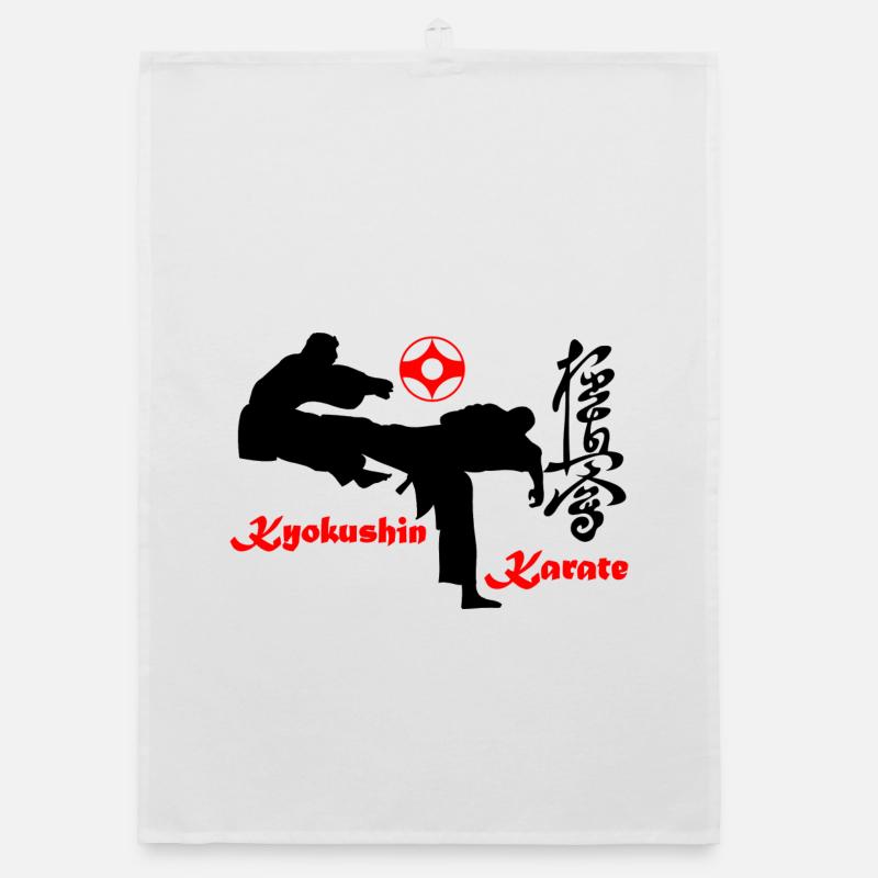 Kyokushin karaté KO coup de pied avec signe kanku - Torchon bio - blanc