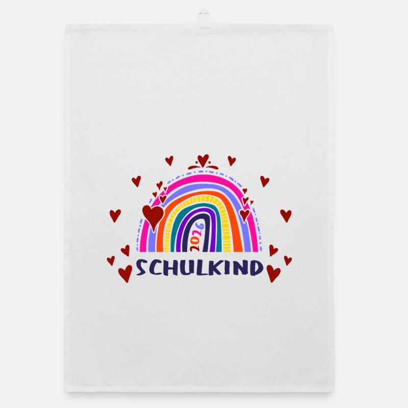 Schulkind 2026 - Einschulung - Regenbogen Organic Geschirrtuch