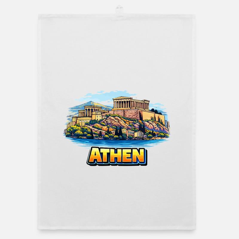 Illustration de l’île de l’Acropole d’Athènes Torchon bio
