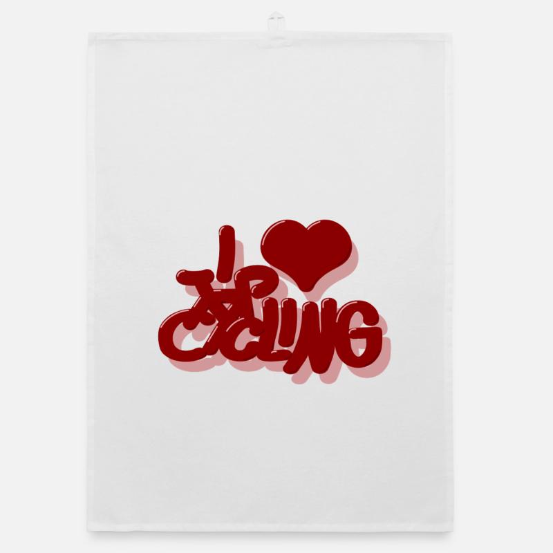 I_Love_cycling_rot - Torchon bio - blanc
