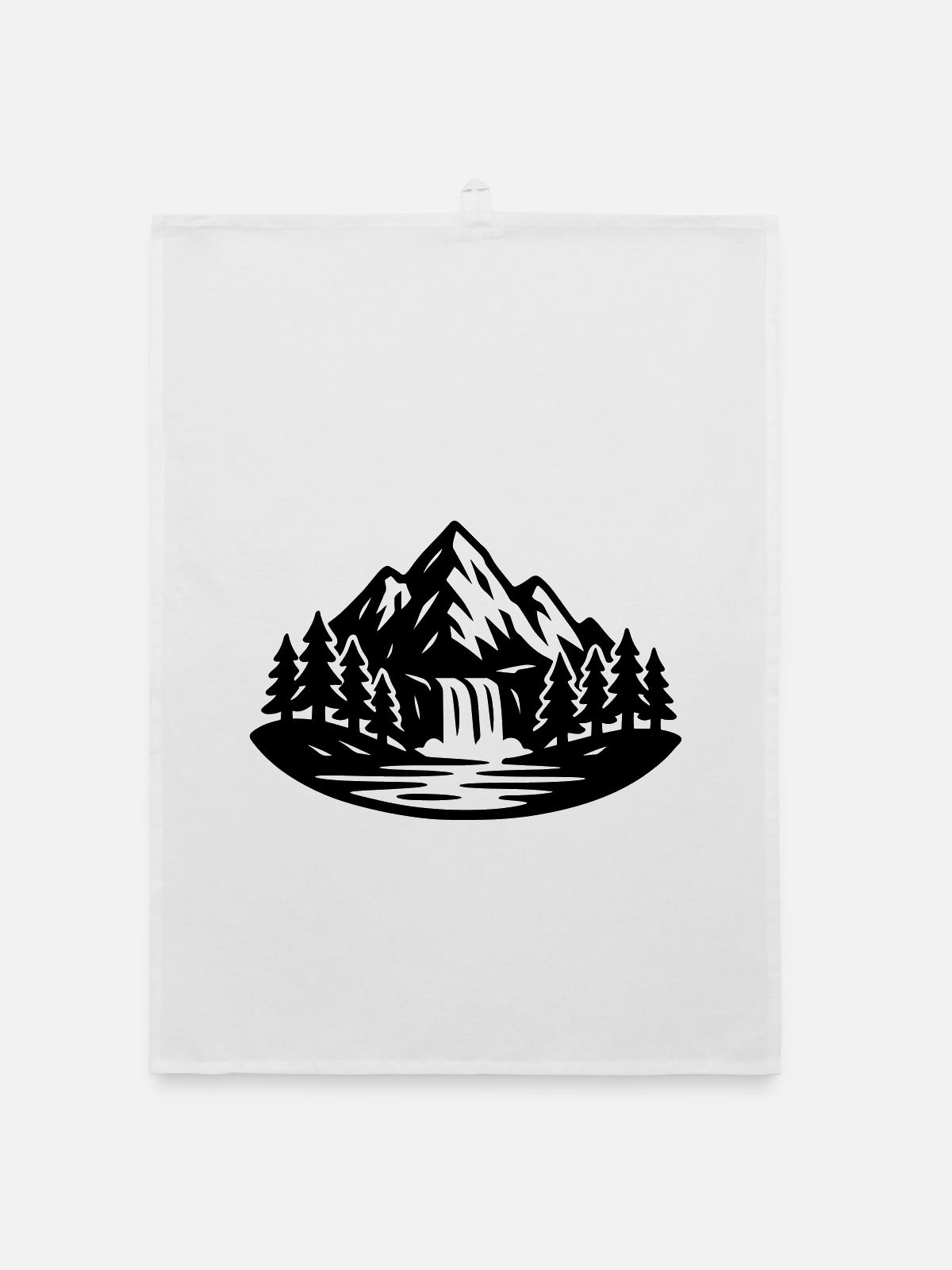 Berge Landschaft Wald Wasserfall - Organic Geschirrtuch - Weiß - Vorne