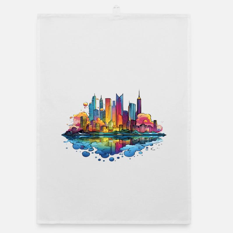 Bunte Skyline Reflektion Organic Geschirrtuch