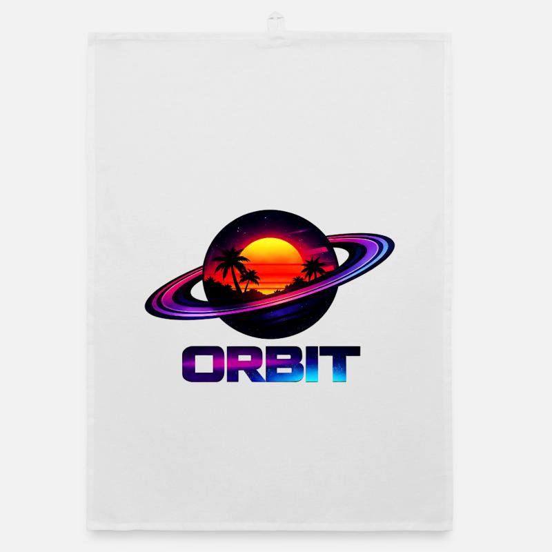 Geometric Saturn Orbit Retro Synthwave 80s Organic dish towel