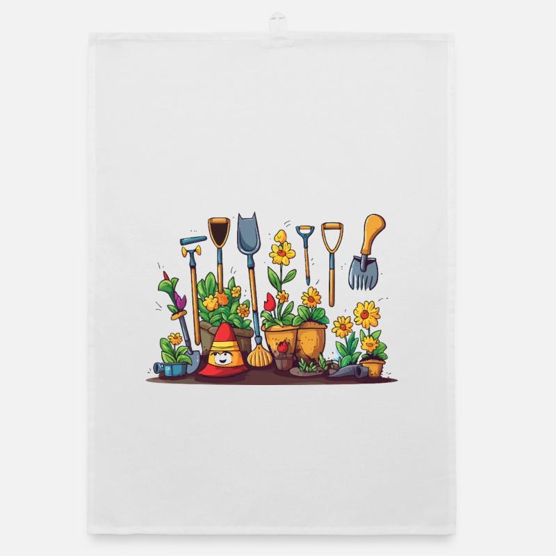 Gartenwerkzeug Blüten Szene Organic Geschirrtuch