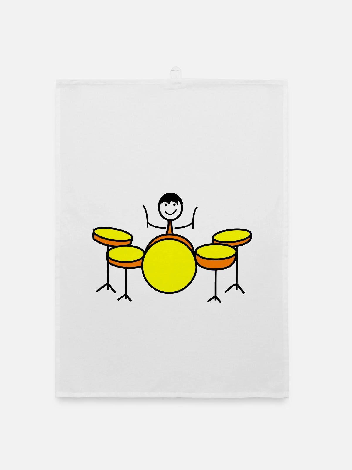 Trommel Drumset Drummer - Organic Geschirrtuch - Weiß - Vorne