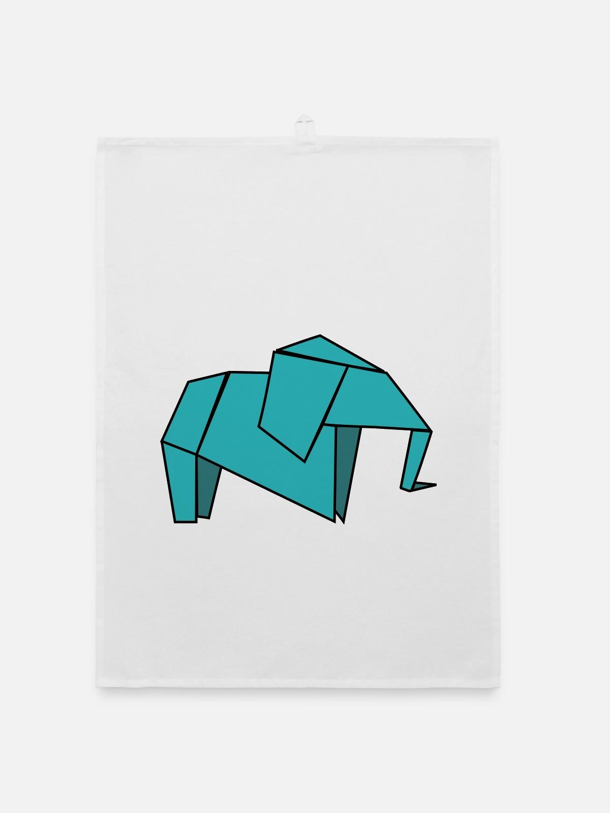 Origami Éléphant - Torchon bio - blanc - Devant