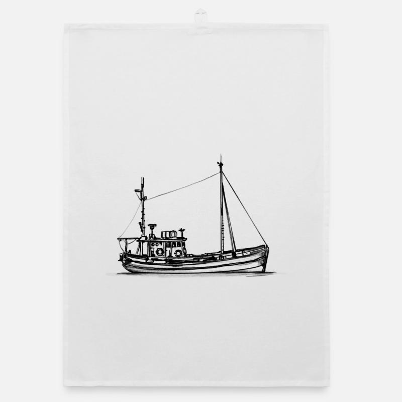 Fischkutter & Krabbenkutter - Illustration Organic Geschirrtuch