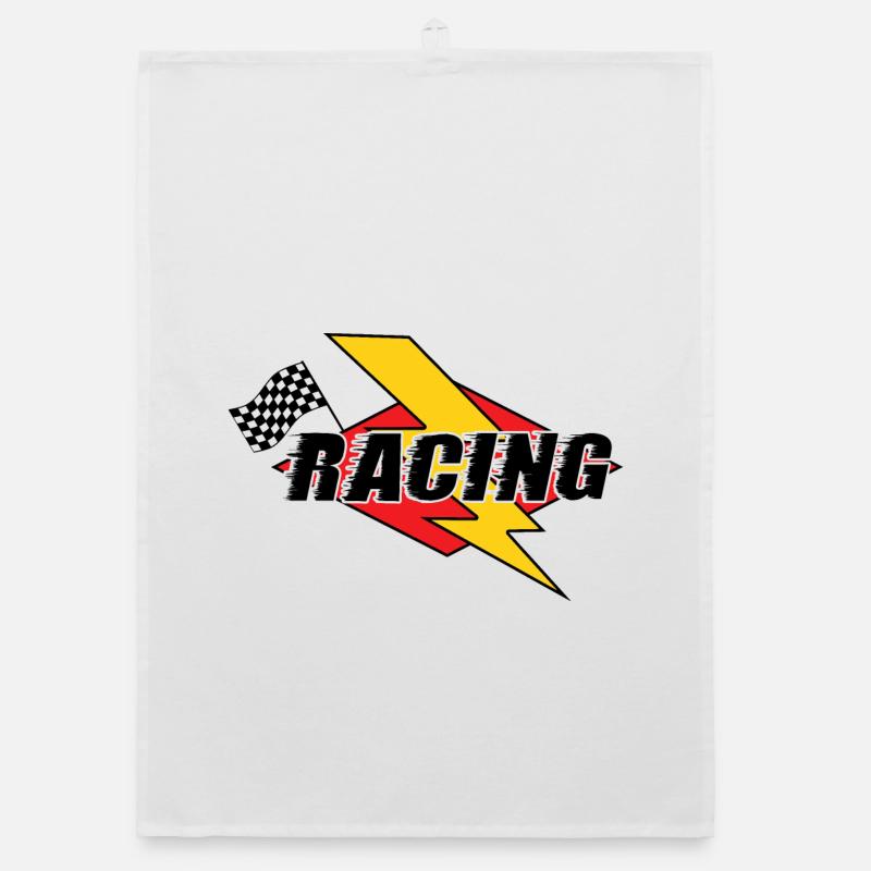 Racing Lightning Bolt & Flagge - Organic Geschirrtuch - Weiß