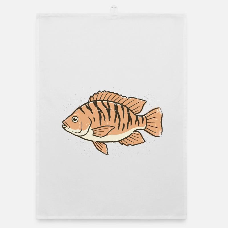 Orange Stylized Tiger Stripe Fish Organic dish towel
