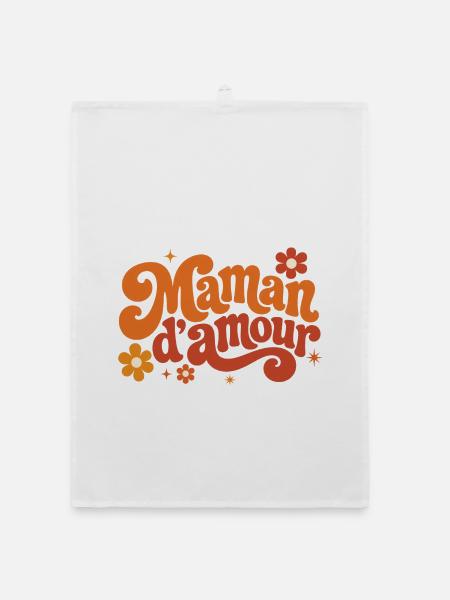 Maman d'amour groovy florale - Torchon bio - blanc - Devant