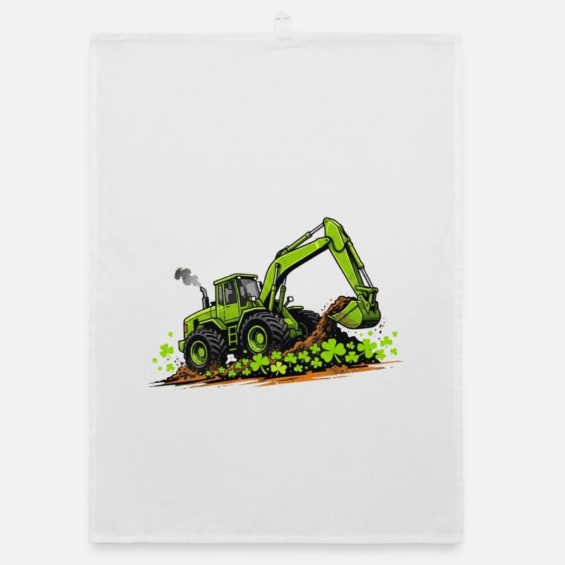  St Patricks Day Excavator Digger Construction Organic dish towel