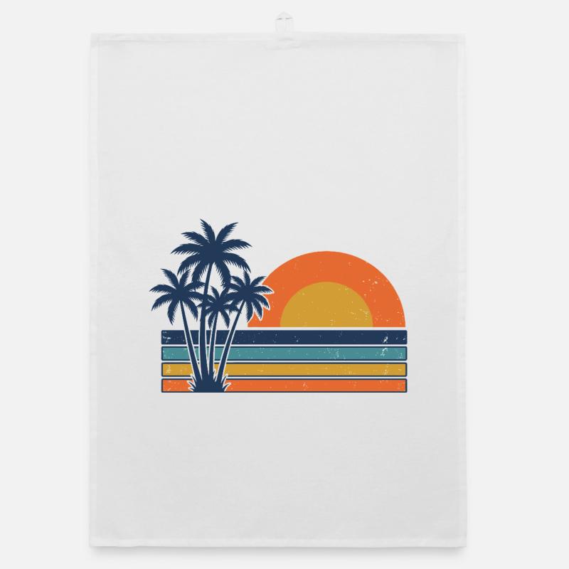 Retro Sunset Palm Trees Summer Beach Organic dish towel