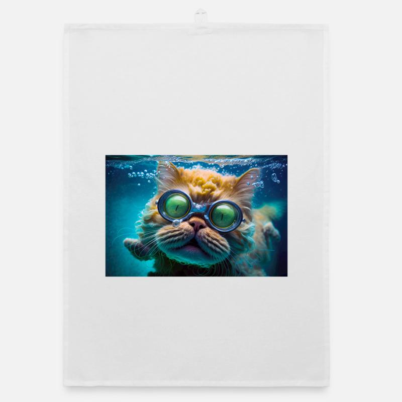 Hector le chat nageur à lunettes de plongée Torchon bio