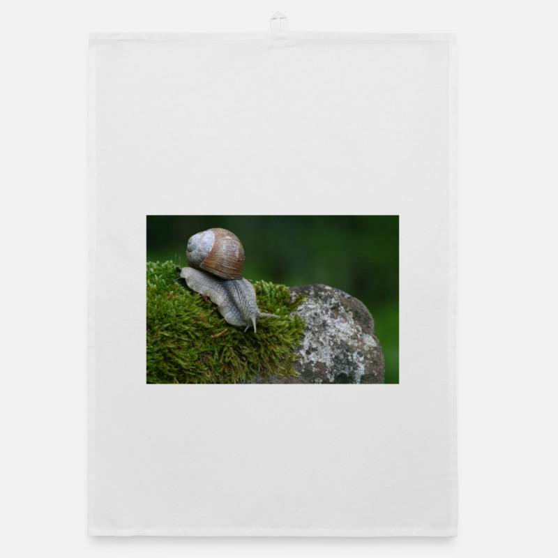 Snail on moss rock Organic dish towel