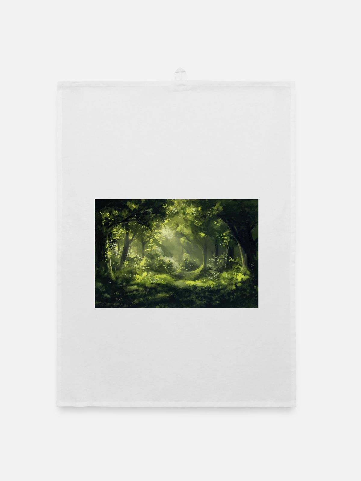 Waldlandschaft Illustration Poster - Organic Geschirrtuch - Weiß - Vorne