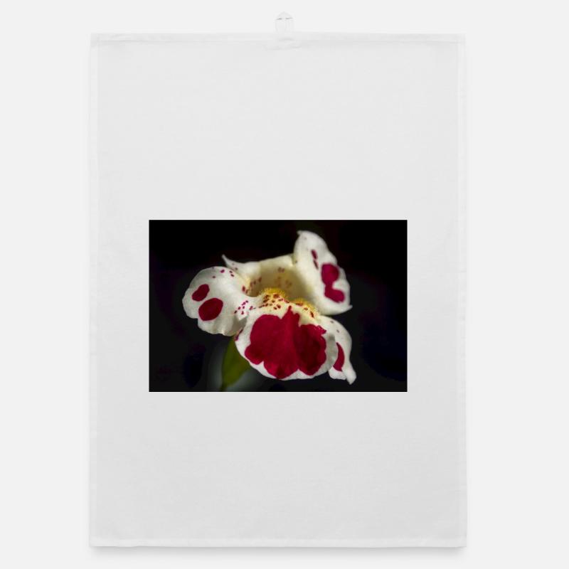 White flower with ruby spots Organic dish towel