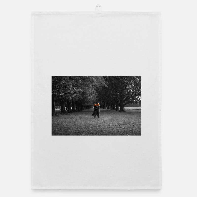 Silhouetted Pumpkin Couple Under Tree Canopy Organic dish towel